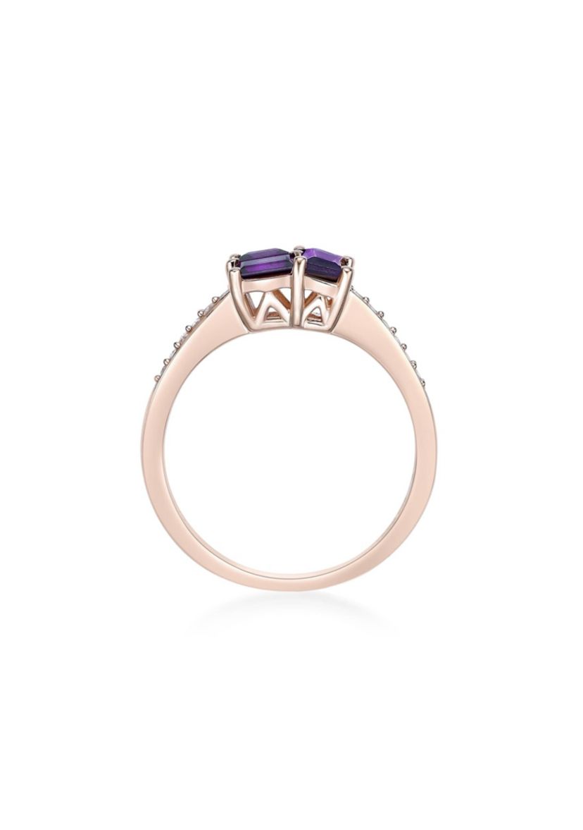 Amethyst and Created White Sapphire Ring in 2 Micron Rose Gold Plated Sterling Silver