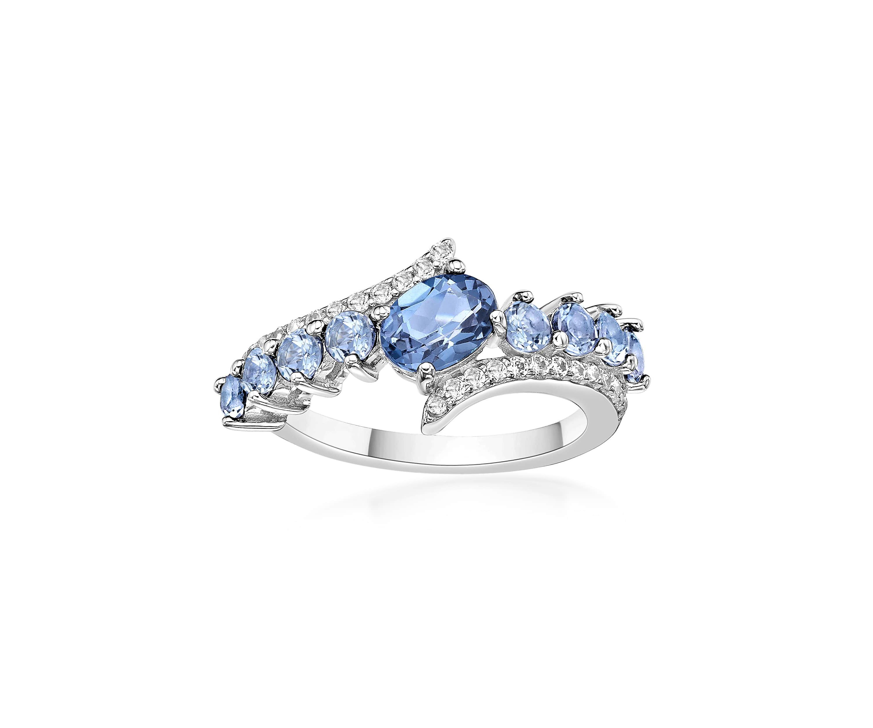 1 ct. t.w. Blue Topaz and White Topaz Ring in Sterling Silver