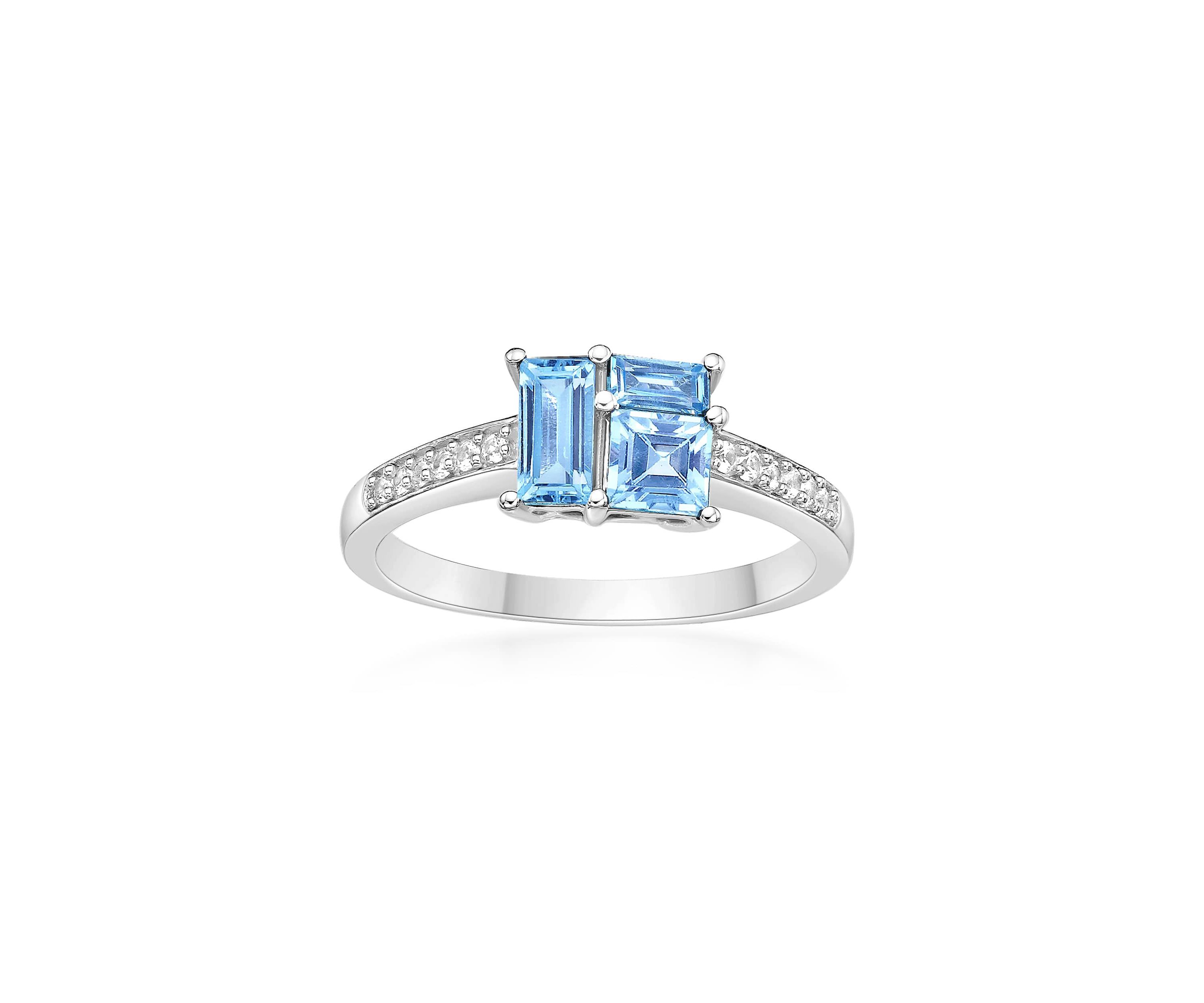 Blue Topaz and Created White Sapphire Ring in Sterling Silver