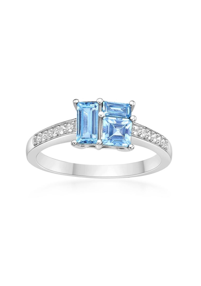 Blue Topaz and Created White Sapphire Ring in Sterling Silver