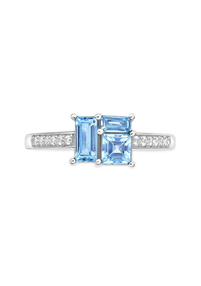 Blue Topaz and Created White Sapphire Ring in Sterling Silver