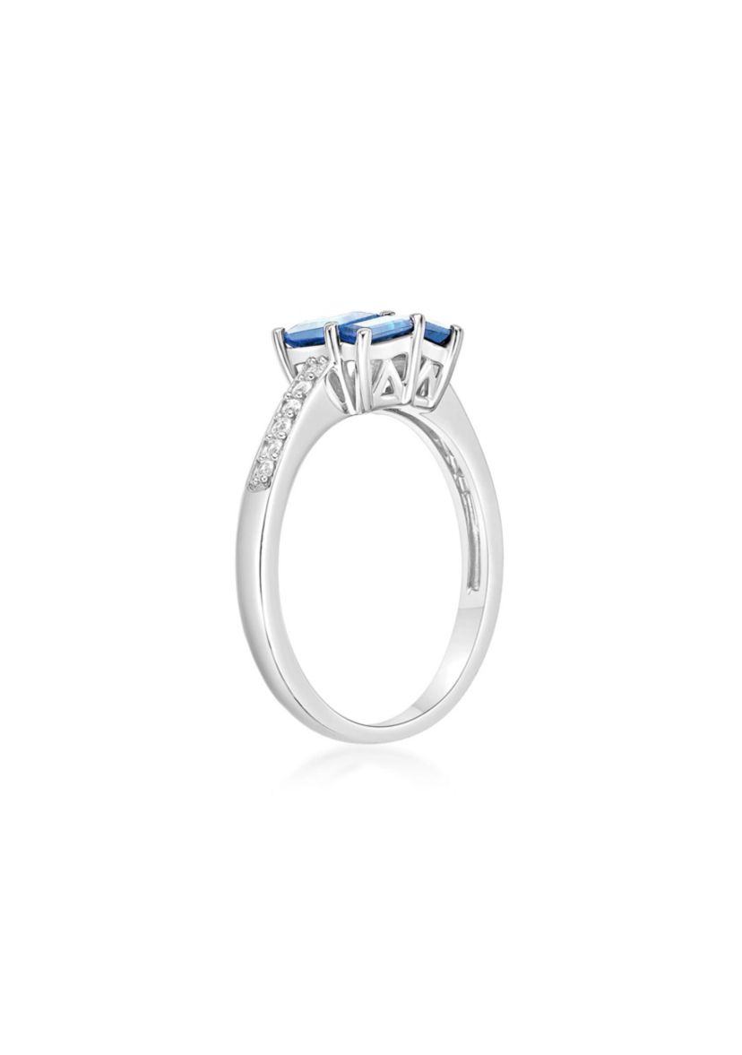 Blue Topaz and Created White Sapphire Ring in Sterling Silver