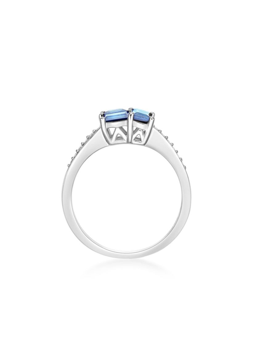 Blue Topaz and Created White Sapphire Ring in Sterling Silver