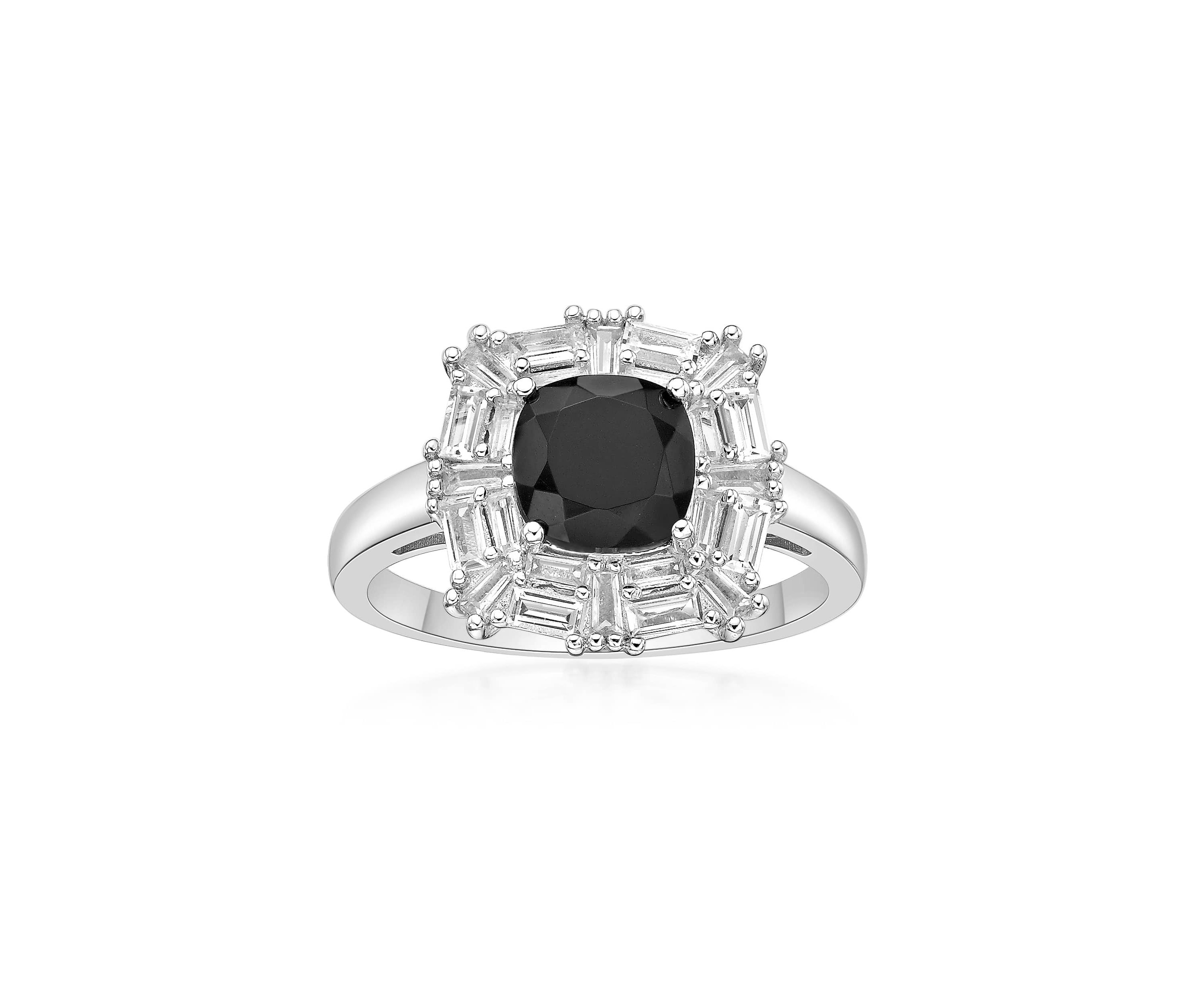 1 3/8 ct. t.w. Black Onyx and 5/8 ct. t.w. Created Whire Sapphire Ring in Sterling Silver