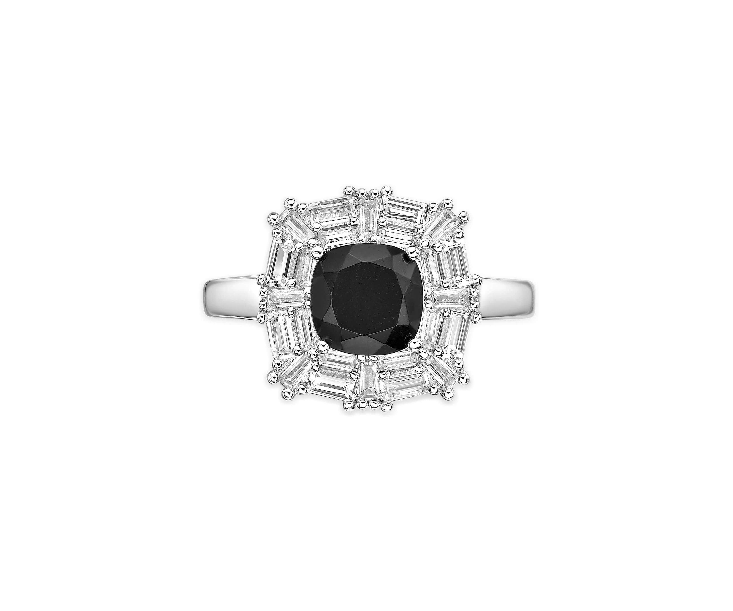 1 3/8 ct. t.w. Black Onyx and 5/8 ct. t.w. Created Whire Sapphire Ring in Sterling Silver