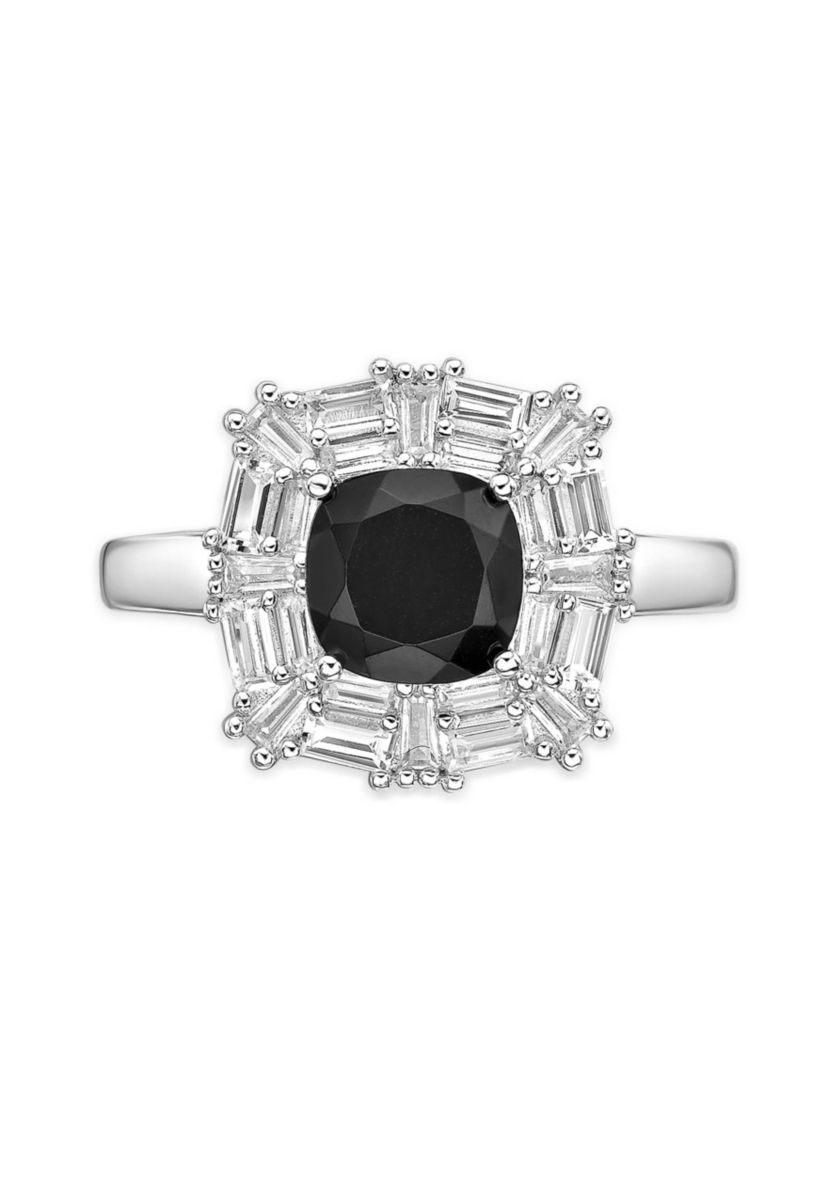 1 3/8 ct. t.w. Black Onyx and 5/8 ct. t.w. Created Whire Sapphire Ring in Sterling Silver