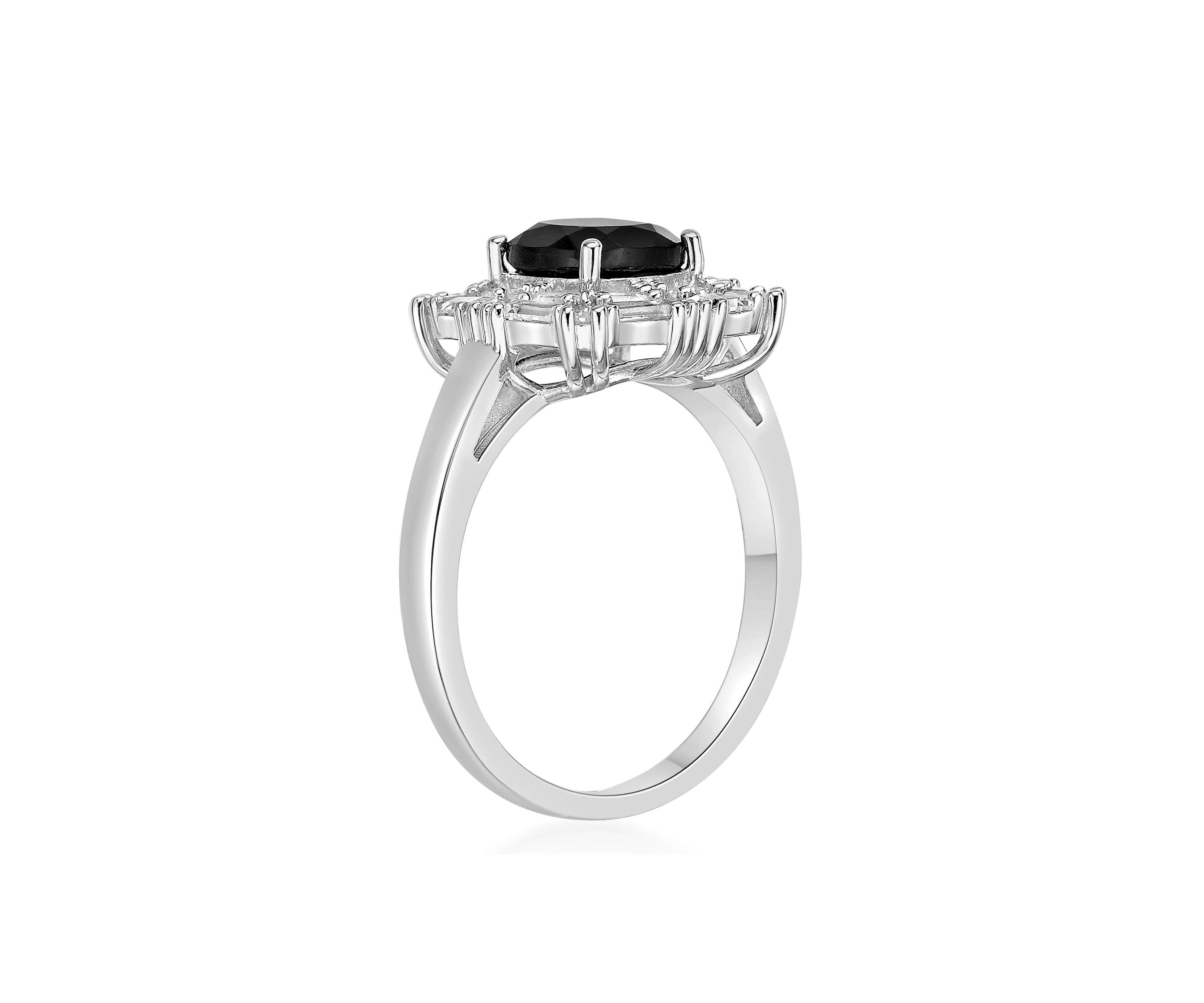1 3/8 ct. t.w. Black Onyx and 5/8 ct. t.w. Created Whire Sapphire Ring in Sterling Silver