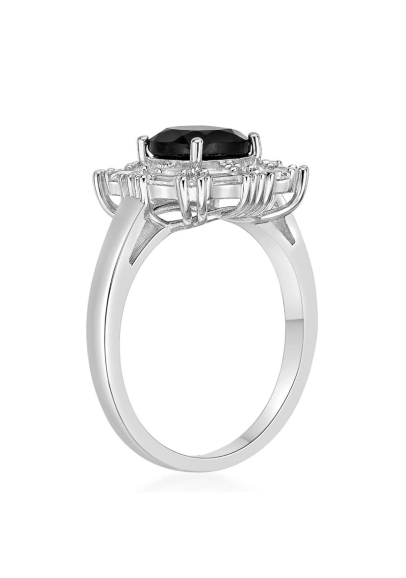 1 3/8 ct. t.w. Black Onyx and 5/8 ct. t.w. Created Whire Sapphire Ring in Sterling Silver