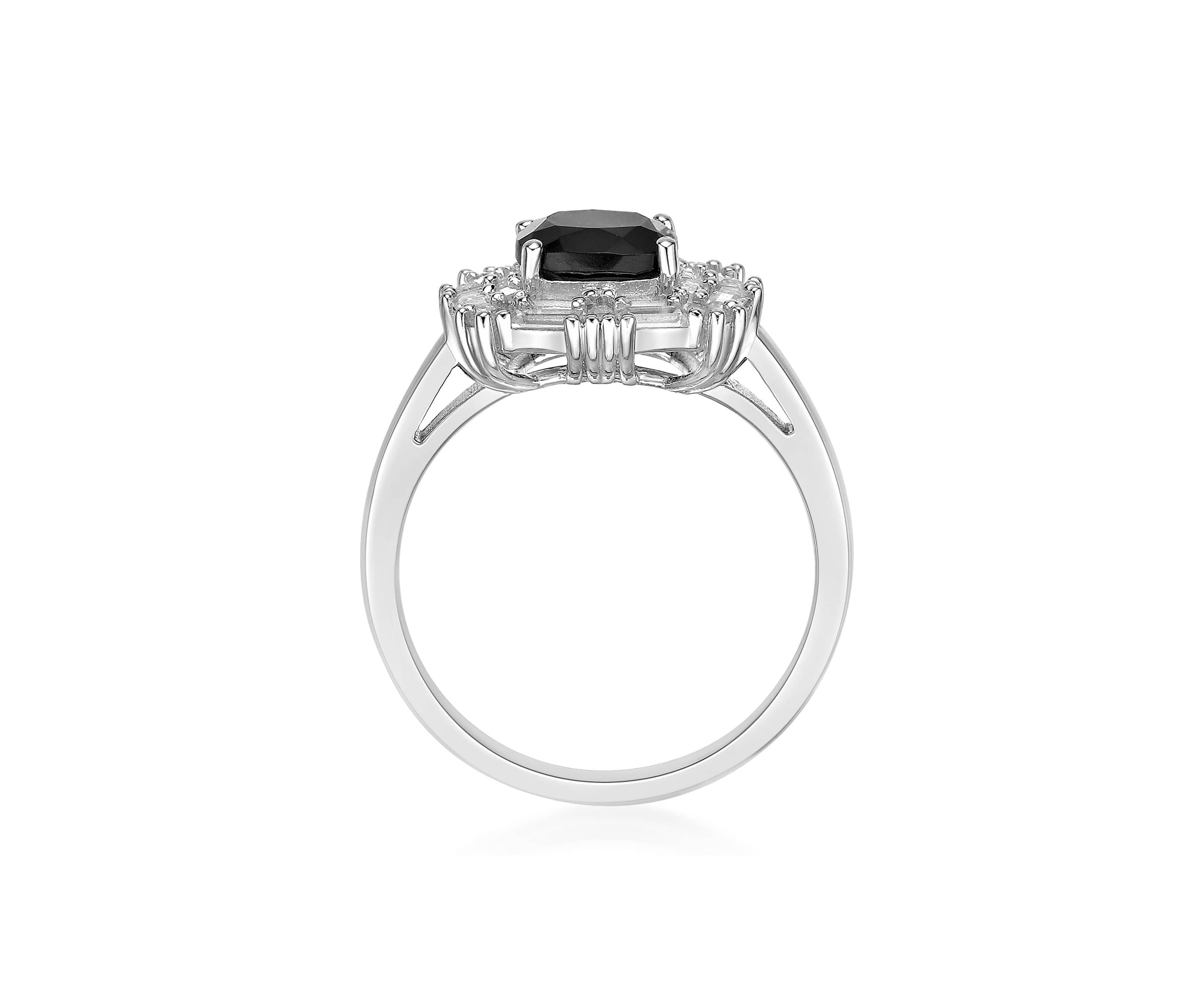 1 3/8 ct. t.w. Black Onyx and 5/8 ct. t.w. Created Whire Sapphire Ring in Sterling Silver