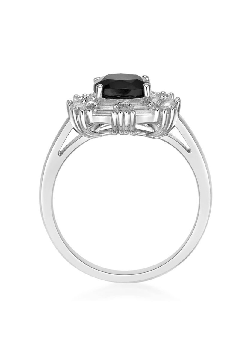1 3/8 ct. t.w. Black Onyx and 5/8 ct. t.w. Created Whire Sapphire Ring in Sterling Silver