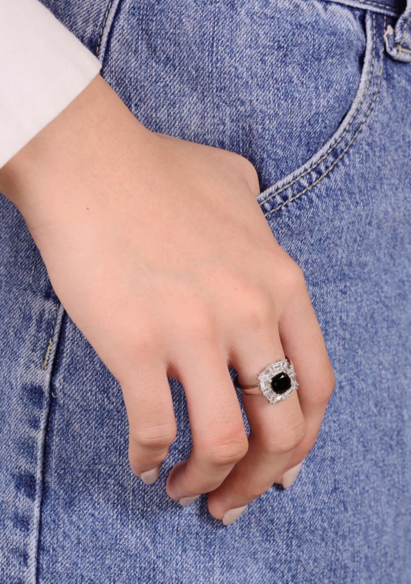 1 3/8 ct. t.w. Black Onyx and 5/8 ct. t.w. Created Whire Sapphire Ring in Sterling Silver