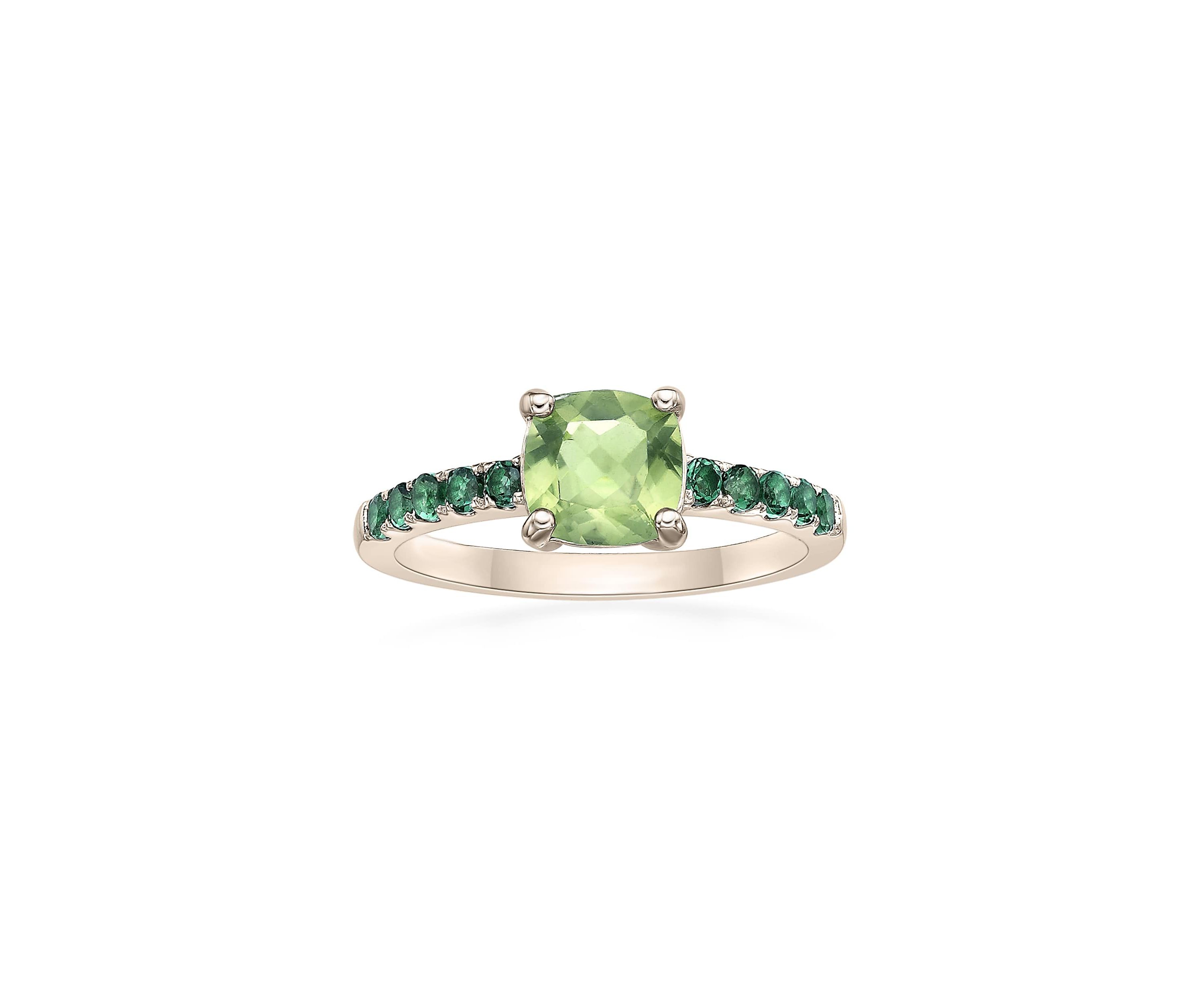 1 1/2 ct. t.w. Peridot and 3/8 ct. t.w. Created Emerald Ring in 2 Micron Gold Plated Sterling Silver
