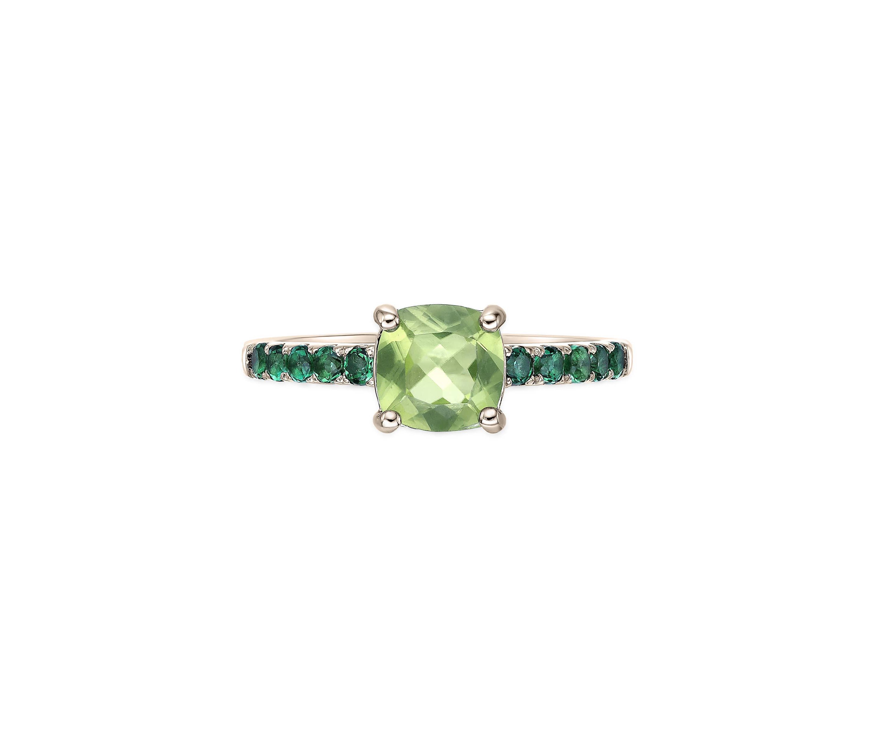 1 1/2 ct. t.w. Peridot and 3/8 ct. t.w. Created Emerald Ring in 2 Micron Gold Plated Sterling Silver