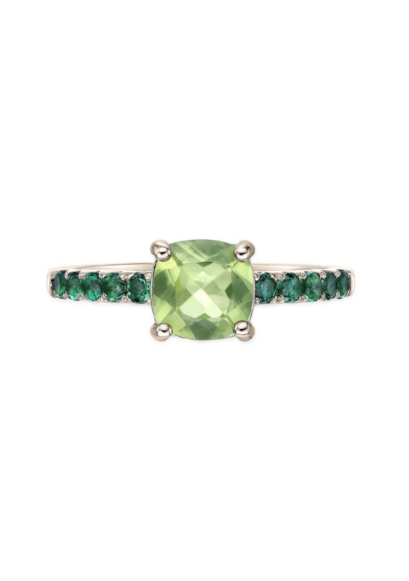 1 1/2 ct. t.w. Peridot and 3/8 ct. t.w. Created Emerald Ring in 2 Micron Gold Plated Sterling Silver