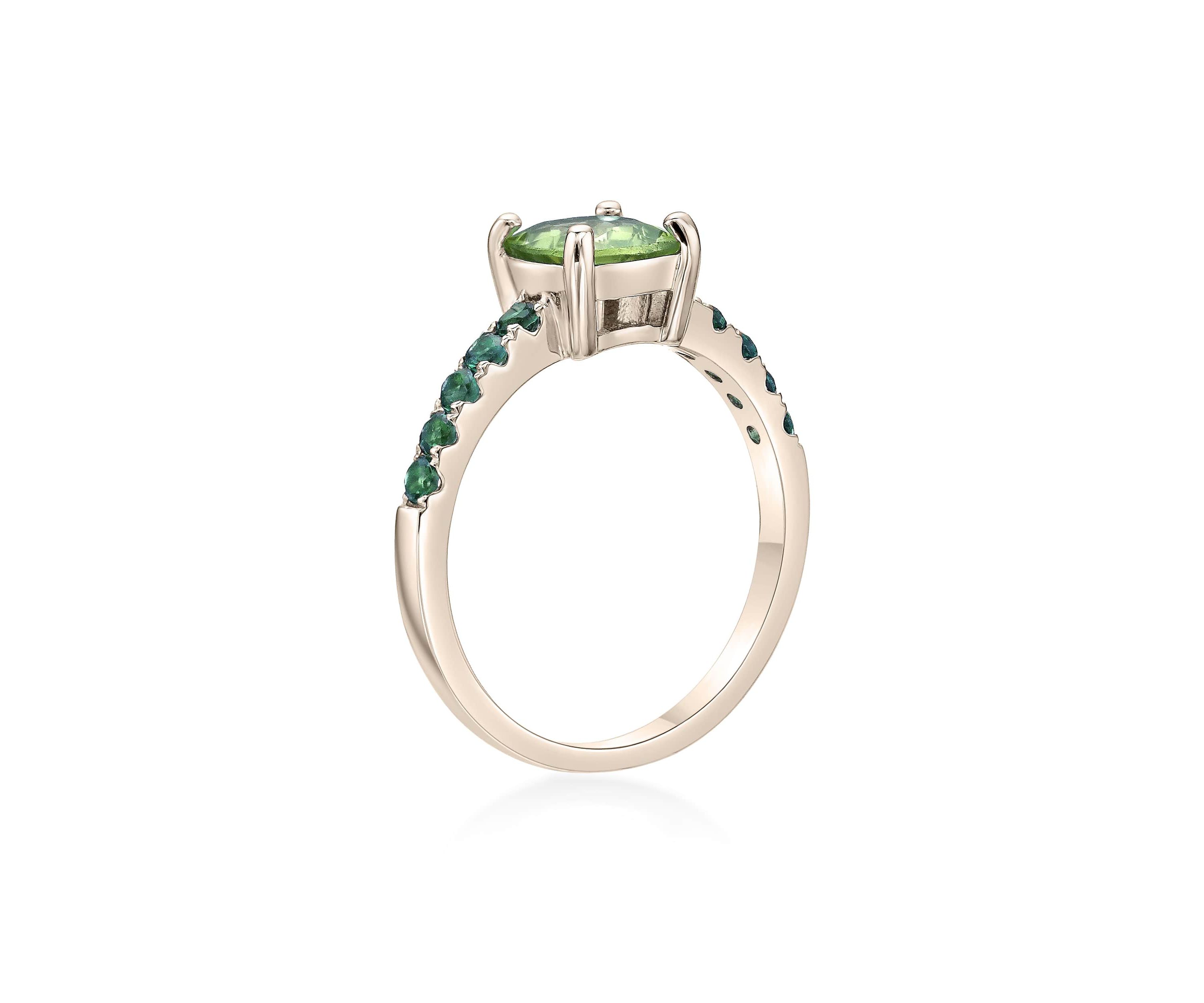 1 1/2 ct. t.w. Peridot and 3/8 ct. t.w. Created Emerald Ring in 2 Micron Gold Plated Sterling Silver