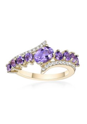 Gemminded 7/8 ct. t.w. Amethyst and White Topaz Ring in 2 Micron Gold Plated Sterling Silver, Purple
