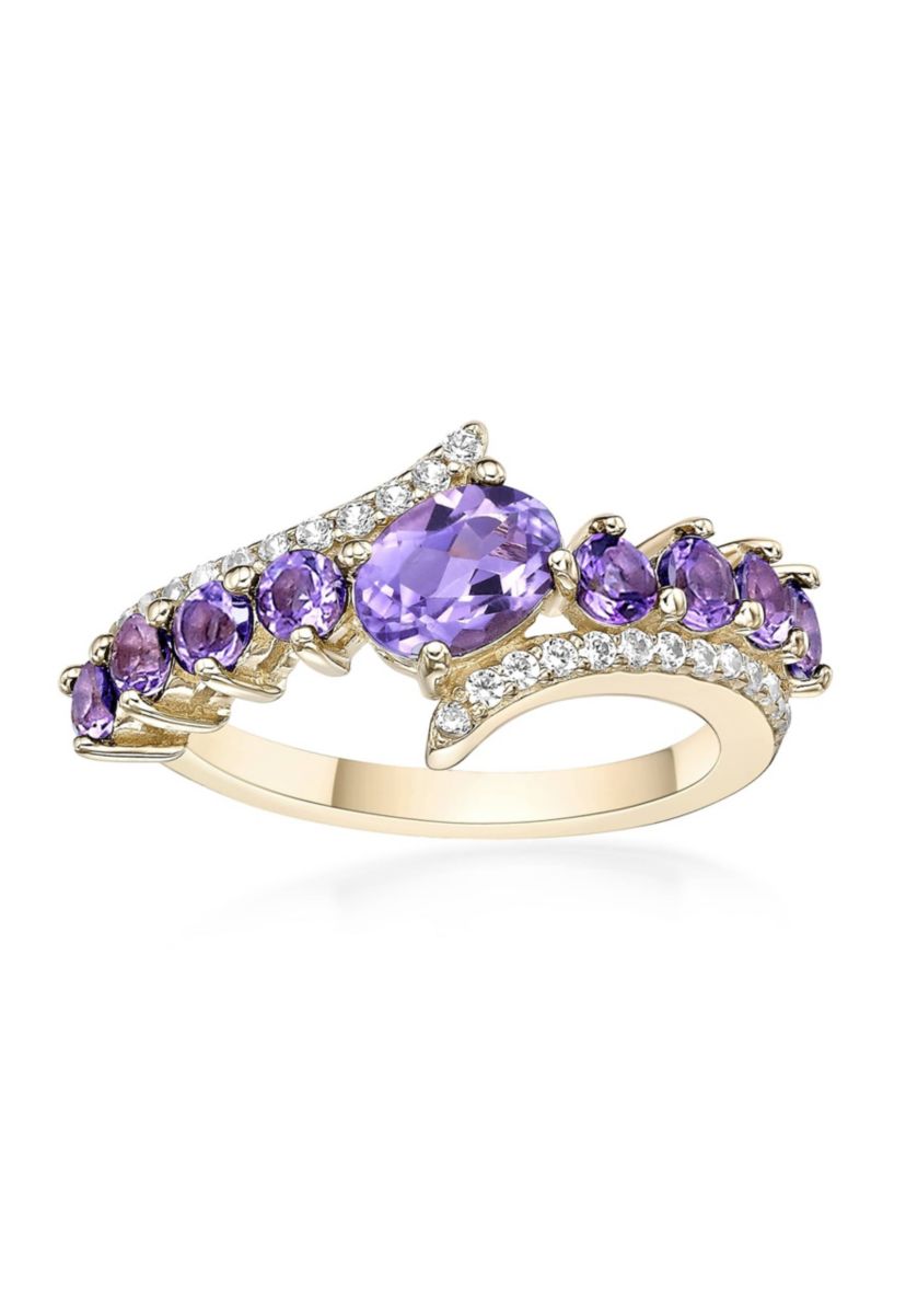 7/8 ct. t.w. Amethyst and White Topaz Ring in 2 Micron Gold Plated Sterling Silver
