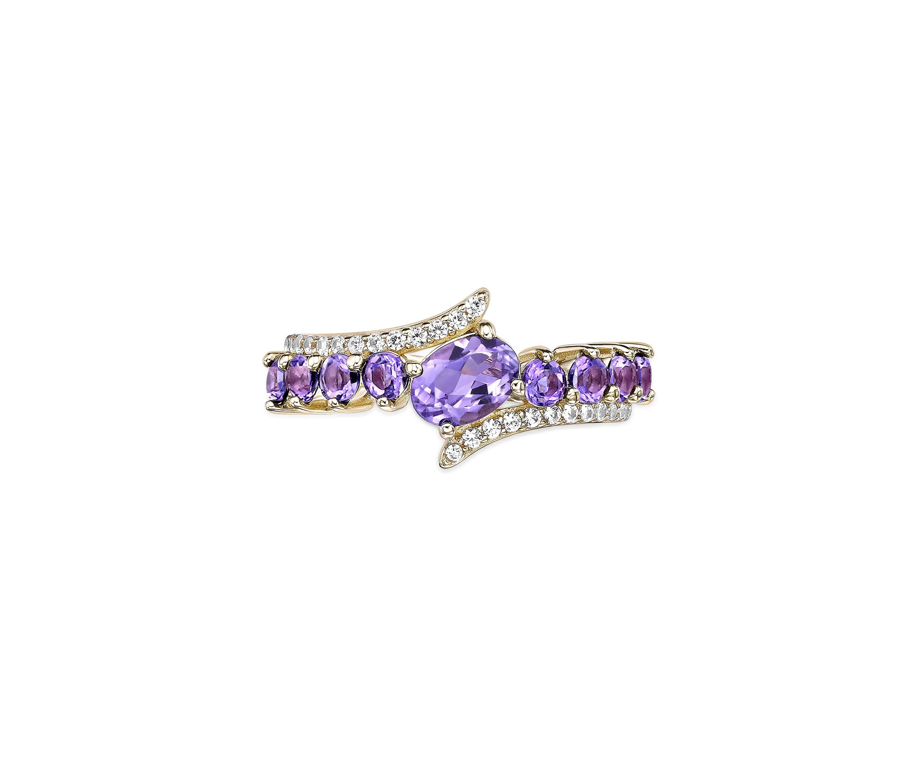 7/8 ct. t.w. Amethyst and White Topaz Ring in 2 Micron Gold Plated Sterling Silver