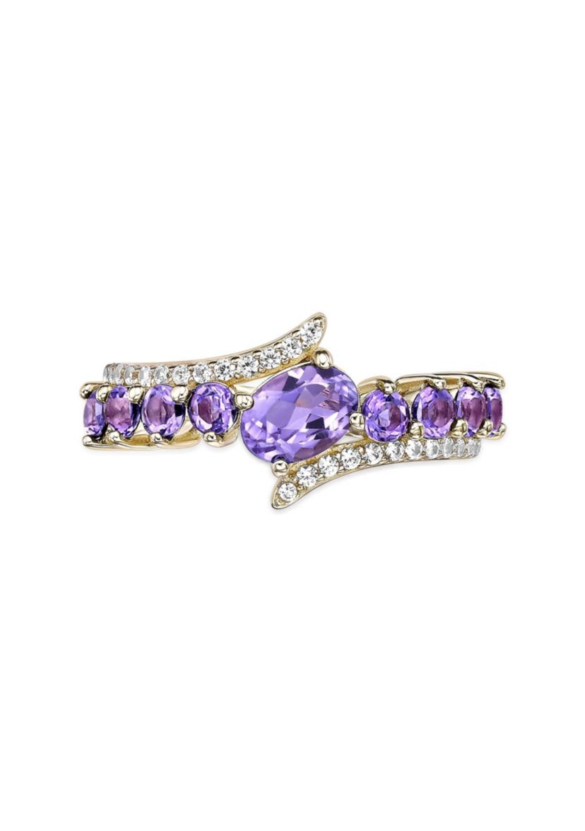 7/8 ct. t.w. Amethyst and White Topaz Ring in 2 Micron Gold Plated Sterling Silver