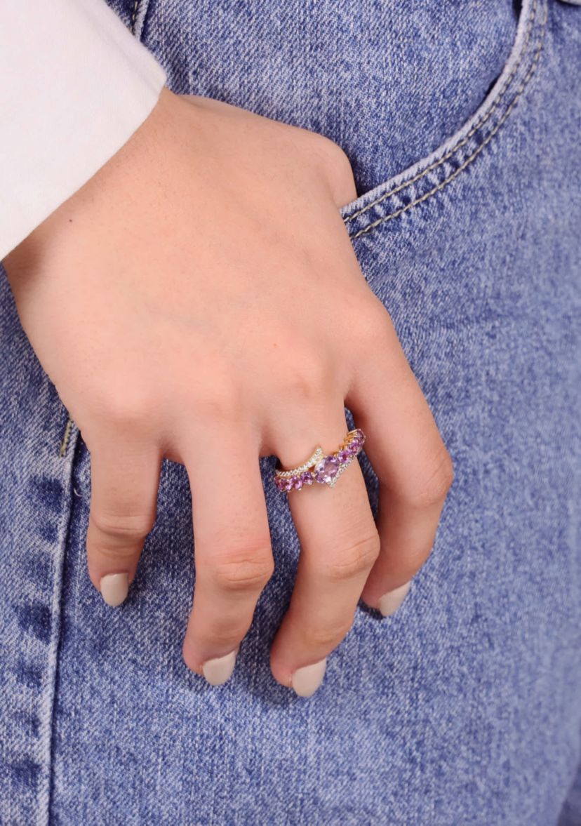 7/8 ct. t.w. Amethyst and White Topaz Ring in 2 Micron Gold Plated Sterling Silver