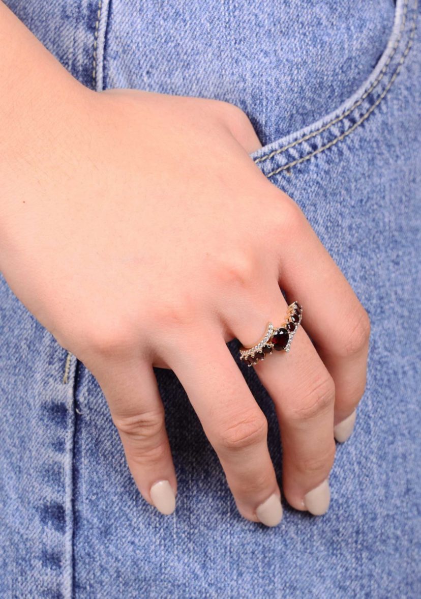 1 ct. t.w. Garnet and White Topaz Ring in 2 Micron Gold Plated Sterling Silver