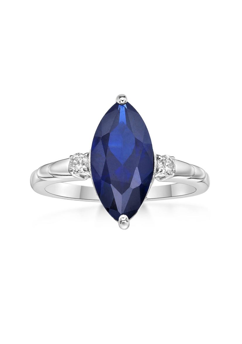 3 1/5 ct. t.w. Created Blue Sapphire and 1/10 Created White Sapphire Ring in Sterling Silver