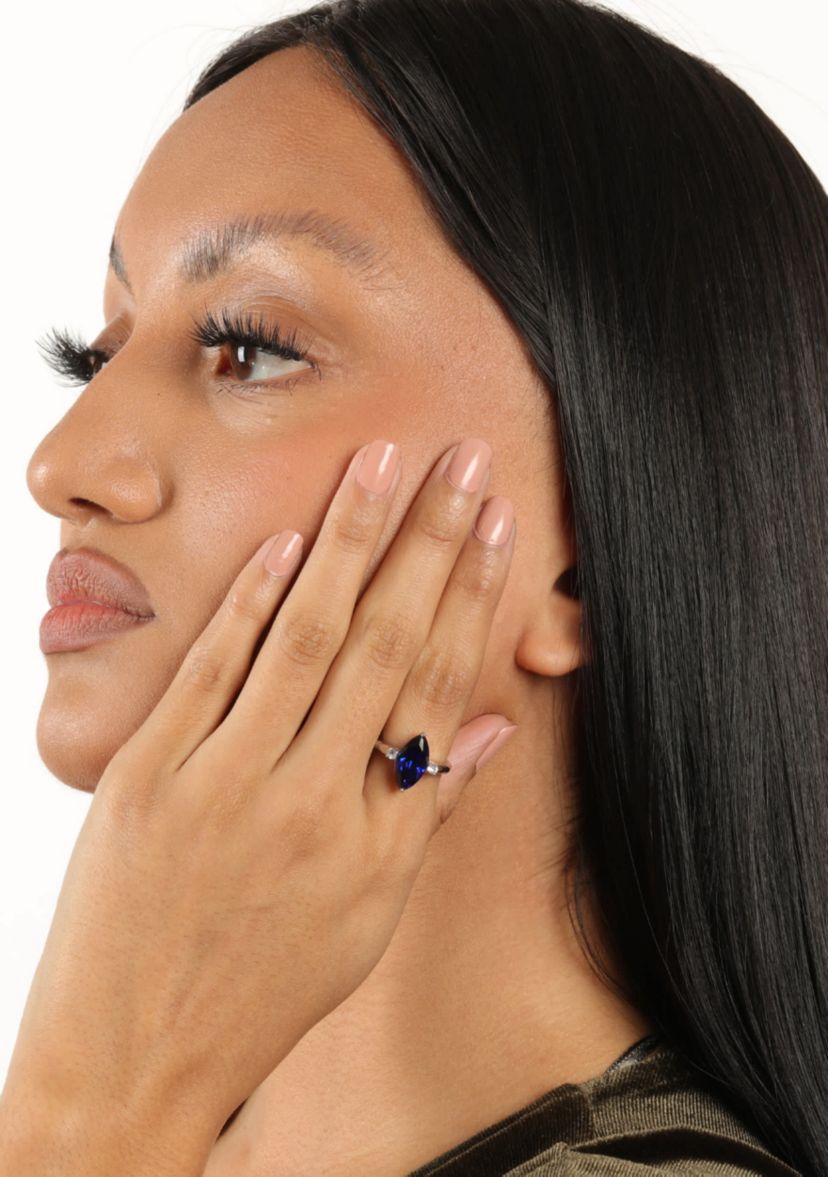 3 1/5 ct. t.w. Created Blue Sapphire and 1/10 Created White Sapphire Ring in Sterling Silver