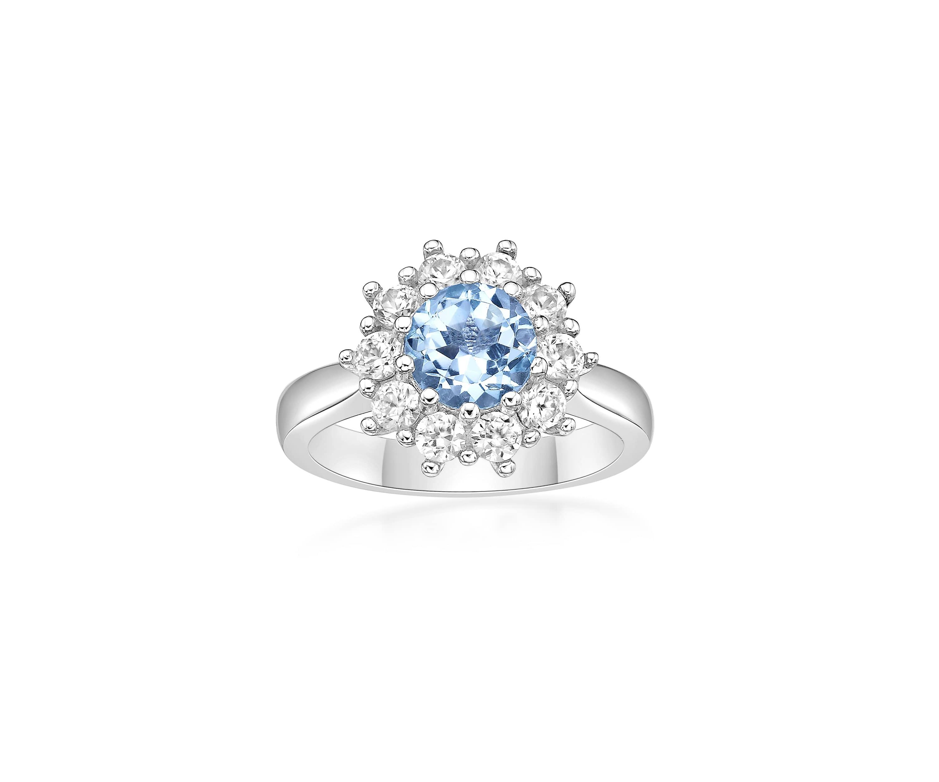 1 1/2 ct. t.w. Blue Topaz and 7/8 ct. t.w. Created White Sapphire Ring in Sterling Silver