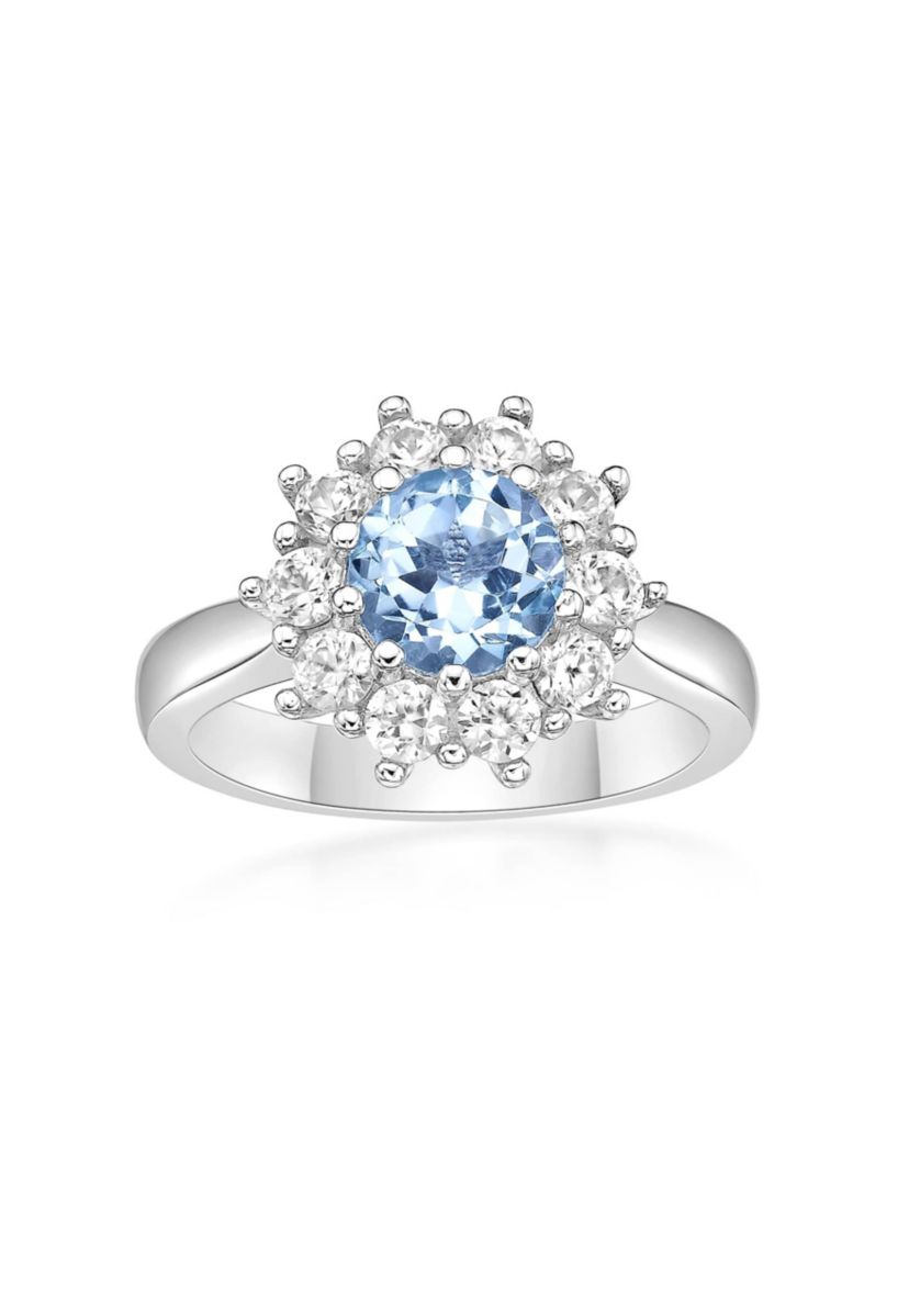 1 1/2 ct. t.w. Blue Topaz and 7/8 ct. t.w. Created White Sapphire Ring in Sterling Silver