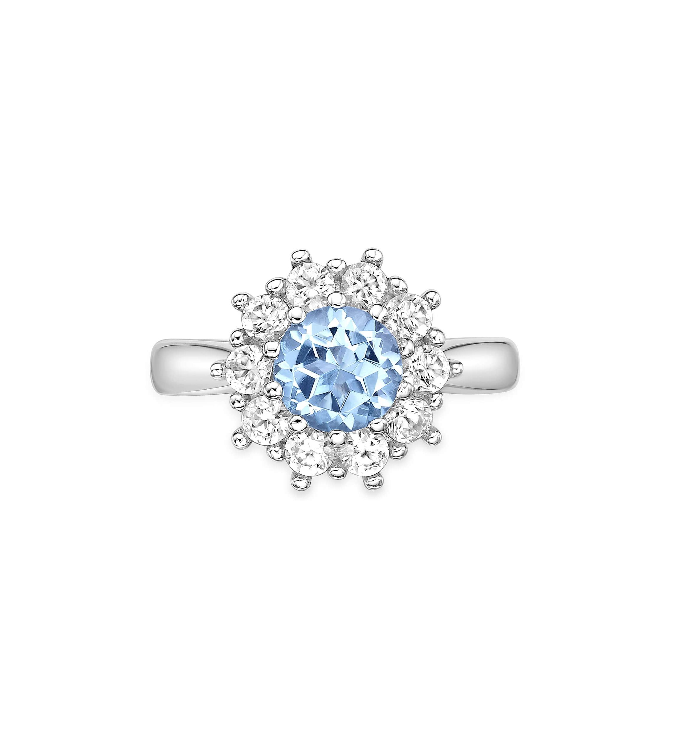 1 1/2 ct. t.w. Blue Topaz and 7/8 ct. t.w. Created White Sapphire Ring in Sterling Silver