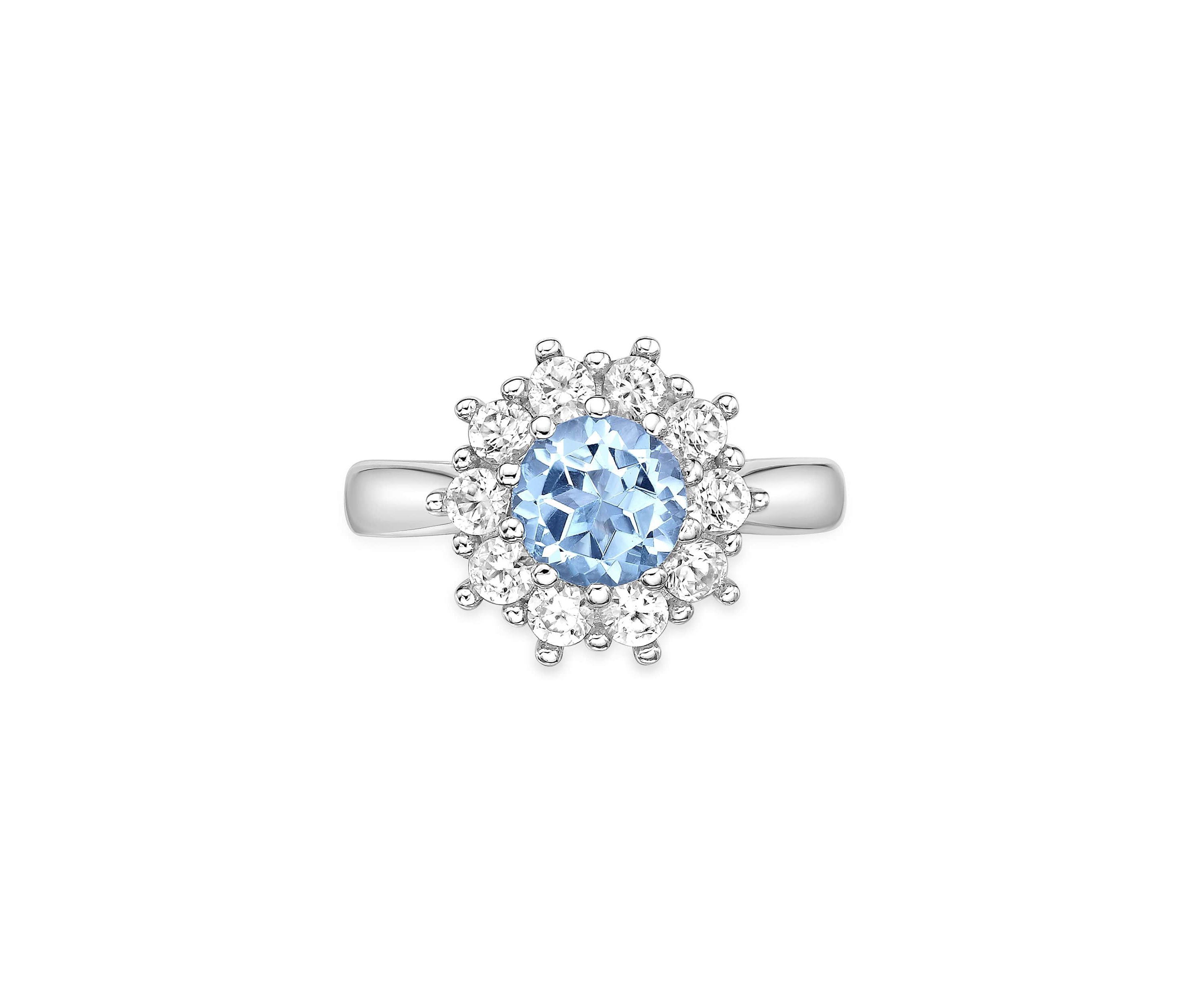 1 1/2 ct. t.w. Blue Topaz and 7/8 ct. t.w. Created White Sapphire Ring in Sterling Silver
