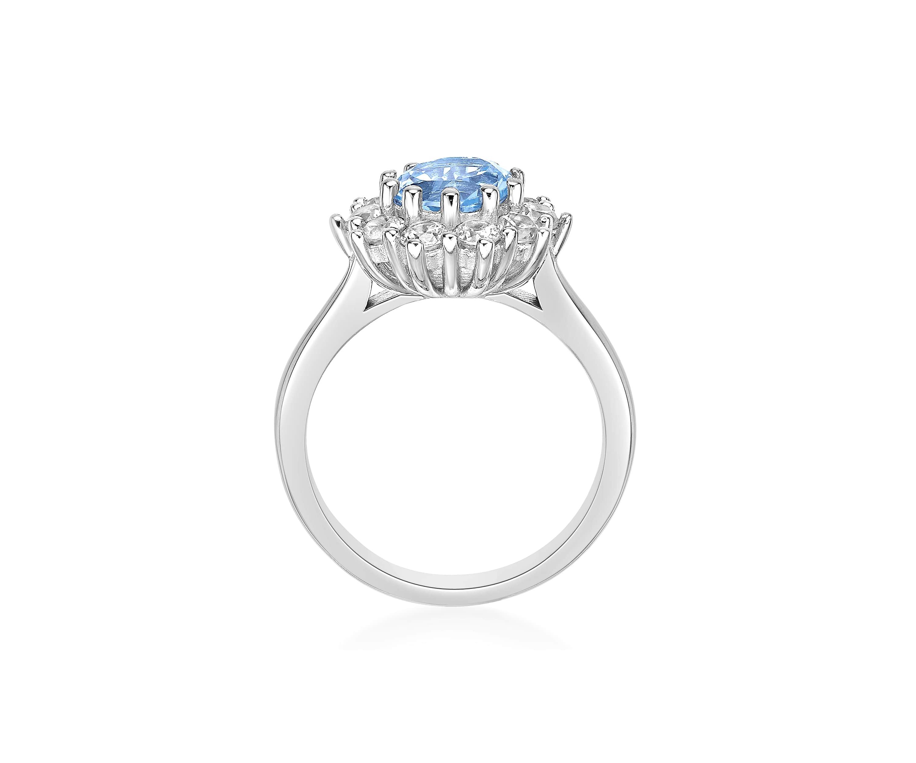 1 1/2 ct. t.w. Blue Topaz and 7/8 ct. t.w. Created White Sapphire Ring in Sterling Silver