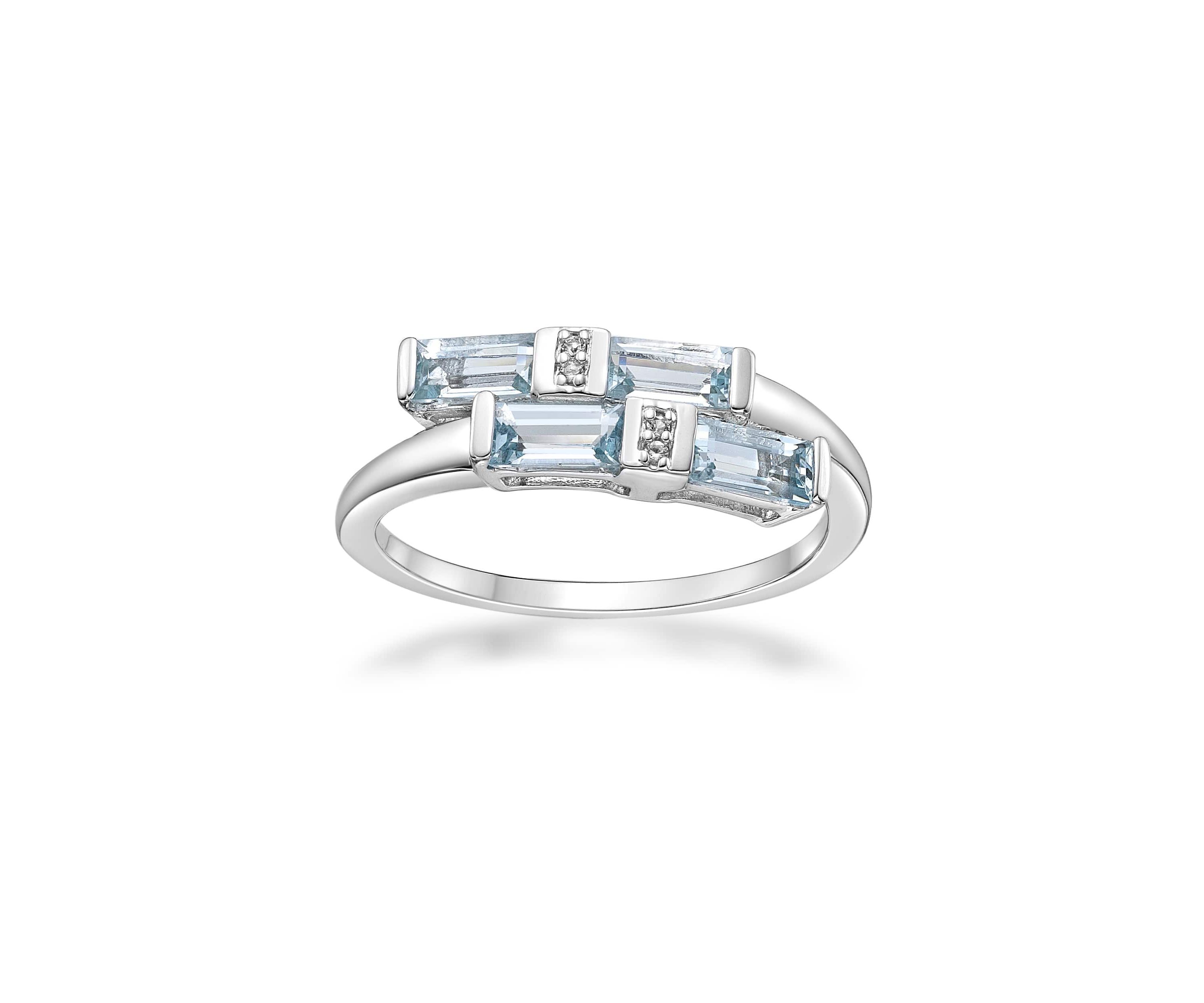 1 ct. t.w. Aquamarine and 7/8 ct. t.w. White Topaz Ring in Sterling Silver