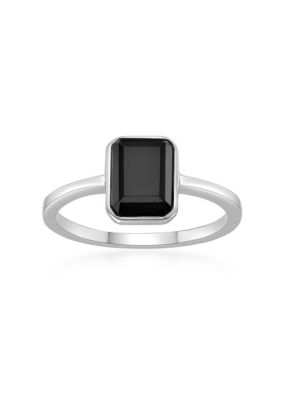 Gemminded Women's Solitaire Black Onyx Ring in Sterling Silver, 8