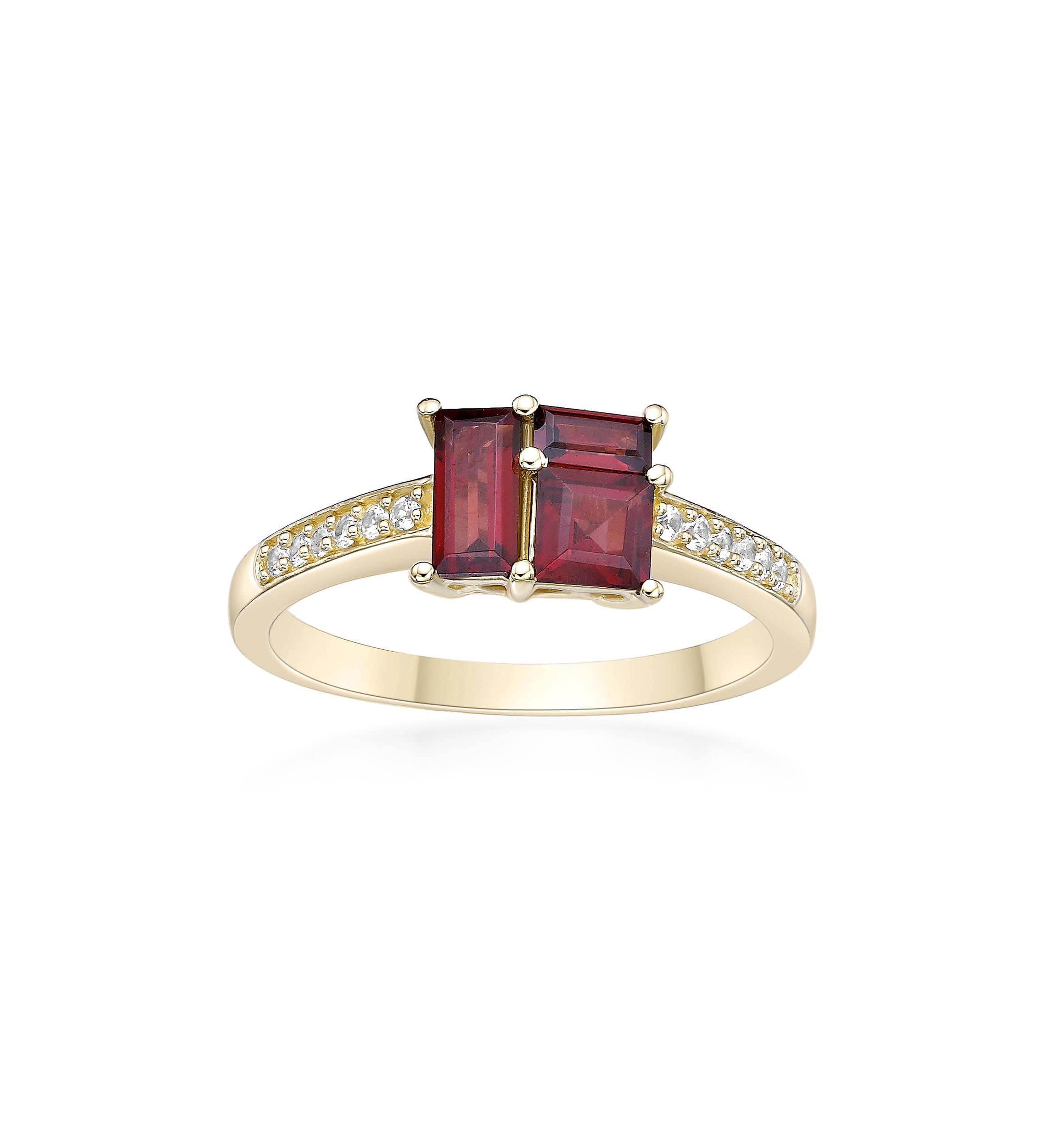 Garnet and Created White Sapphire Ring in 2 Micron Gold Plated Sterling Silver