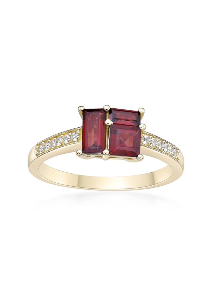 Garnet and Created White Sapphire Ring in 2 Micron Gold Plated Sterling Silver