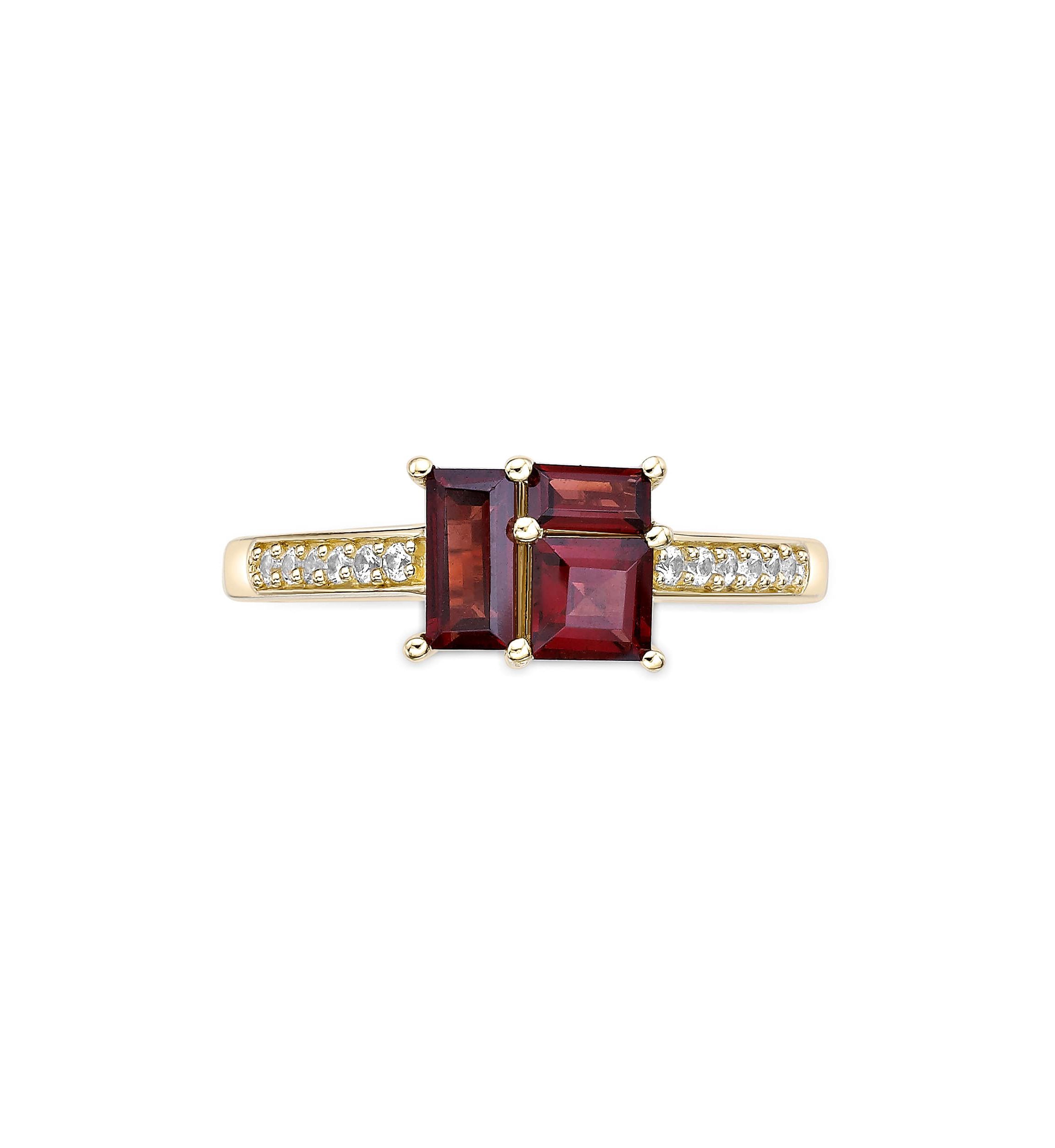Garnet and Created White Sapphire Ring in 2 Micron Gold Plated Sterling Silver