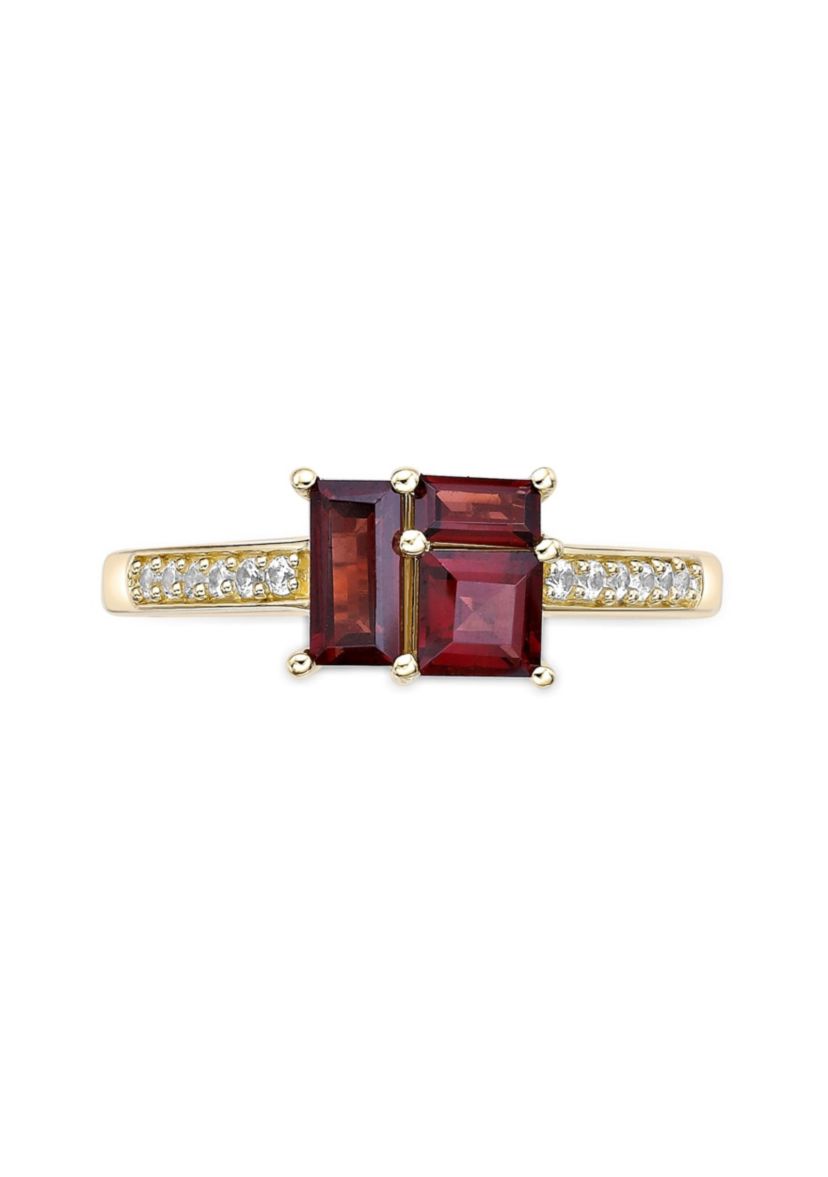 Garnet and Created White Sapphire Ring in 2 Micron Gold Plated Sterling Silver