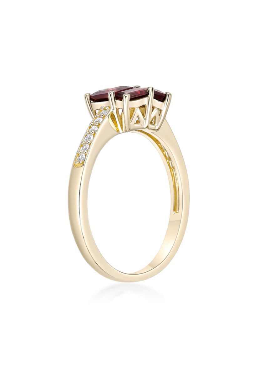 Garnet and Created White Sapphire Ring in 2 Micron Gold Plated Sterling Silver