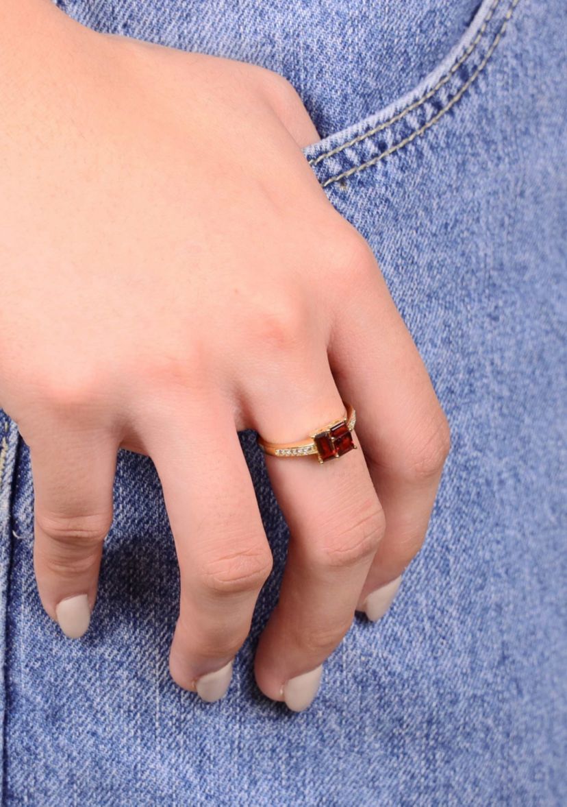 Garnet and Created White Sapphire Ring in 2 Micron Gold Plated Sterling Silver