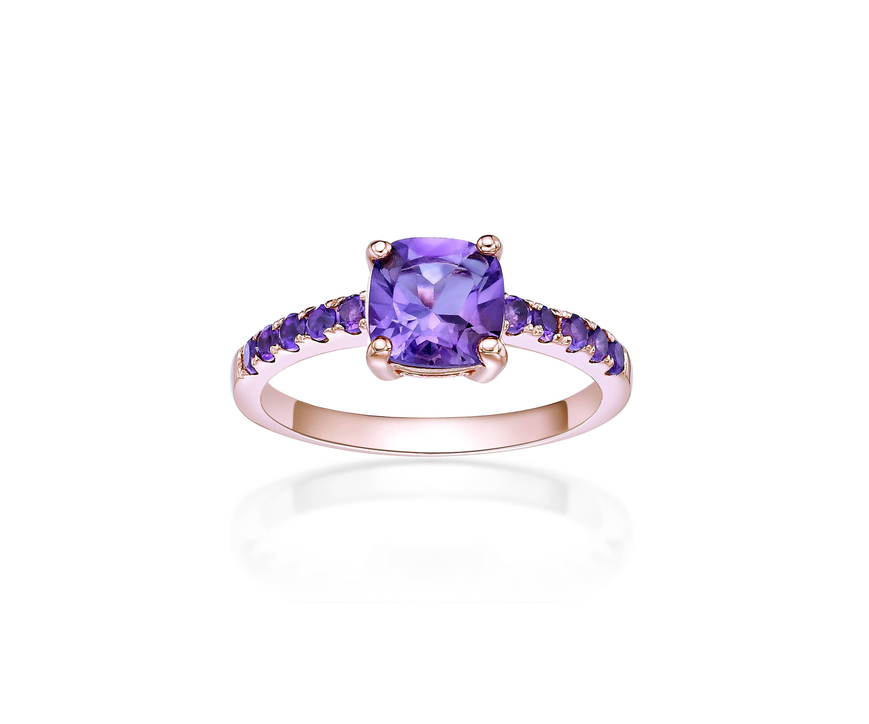 2 1/10 ct. t.w. Amethyst Ring in 2 Micron Rose Gold Plated Sterling Silver