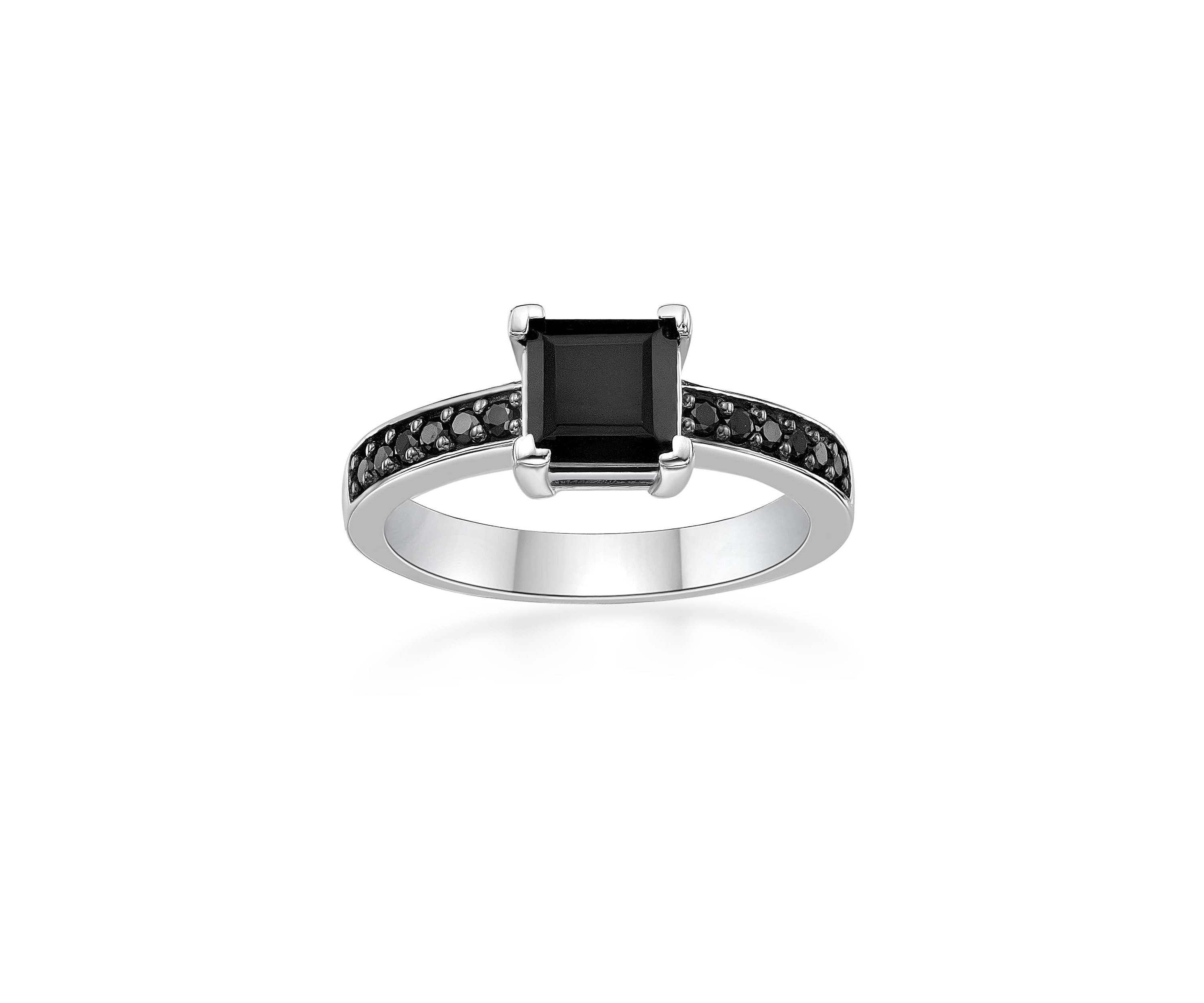 1 3/8 ct. t.w. Black Onyx and 1/4 ct. t.w. Black Spinel Ring in Sterling Silver