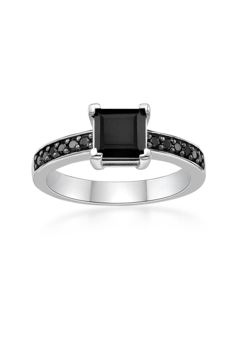1 3/8 ct. t.w. Black Onyx and 1/4 ct. t.w. Black Spinel Ring in Sterling Silver