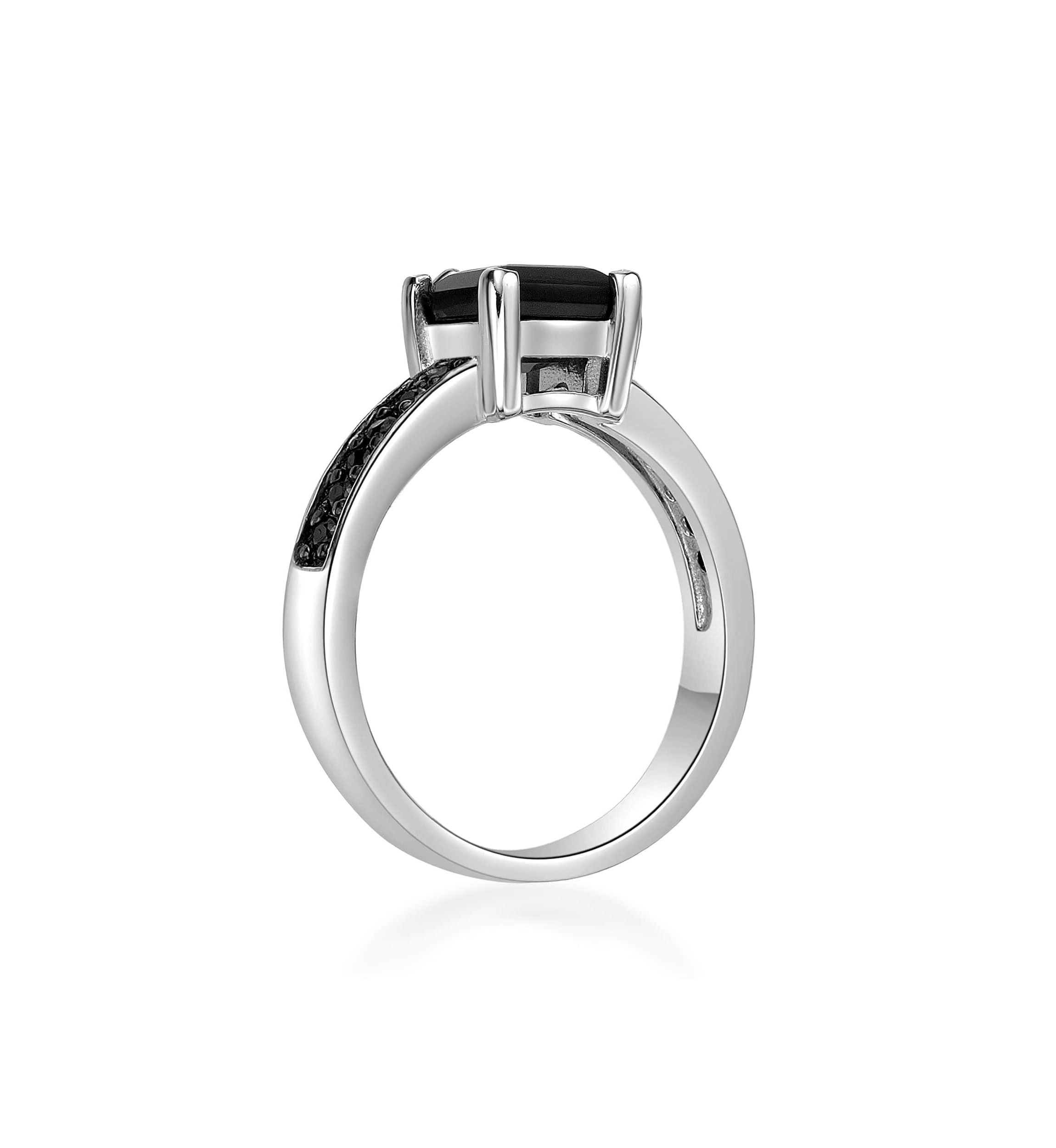 1 3/8 ct. t.w. Black Onyx and 1/4 ct. t.w. Black Spinel Ring in Sterling Silver