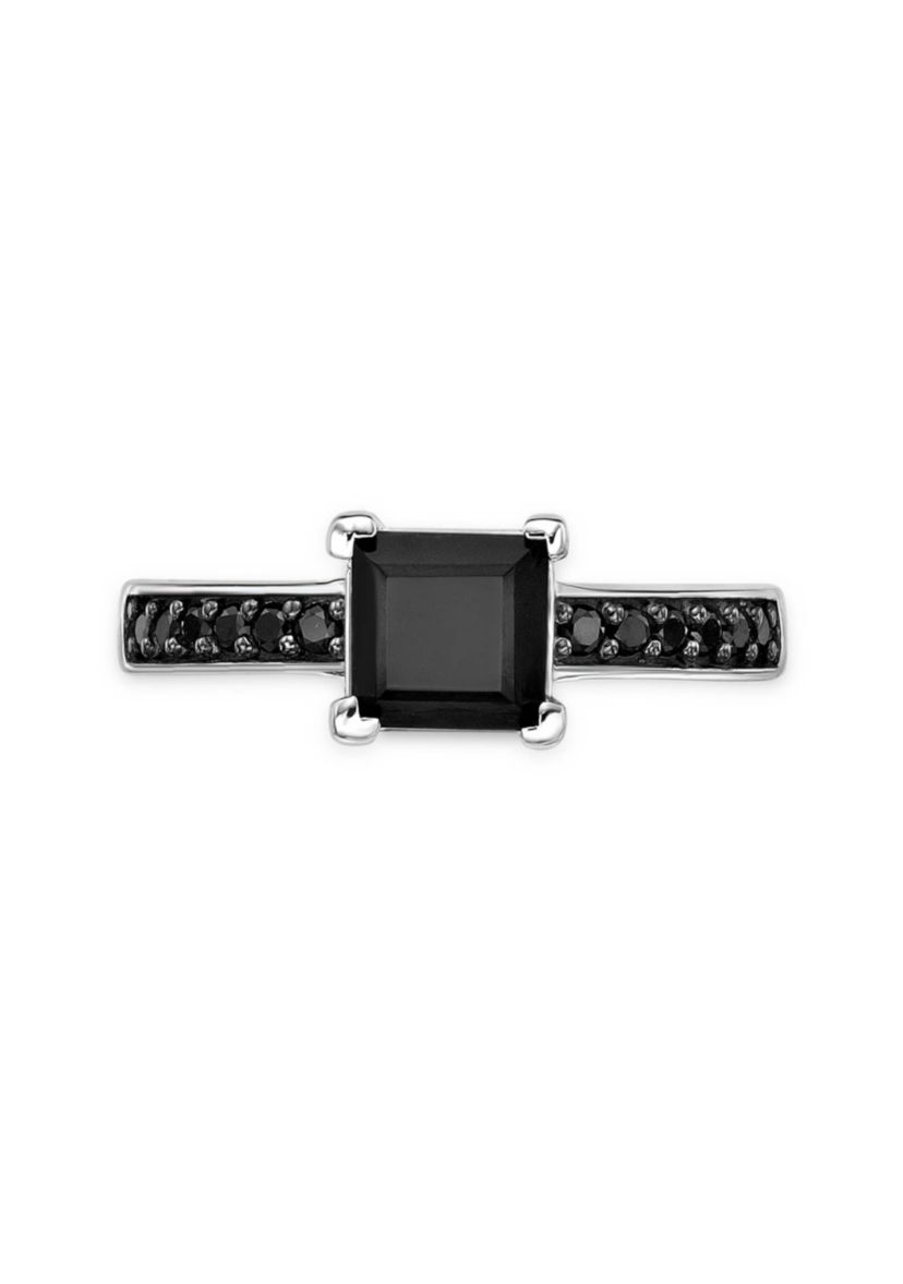 1 3/8 ct. t.w. Black Onyx and 1/4 ct. t.w. Black Spinel Ring in Sterling Silver