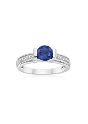 Gemminded Lab Created 1 ct. t.w. Created Sapphire and 1/10 ct. t.w. Created White Sapphire Ring in Sterling Silver