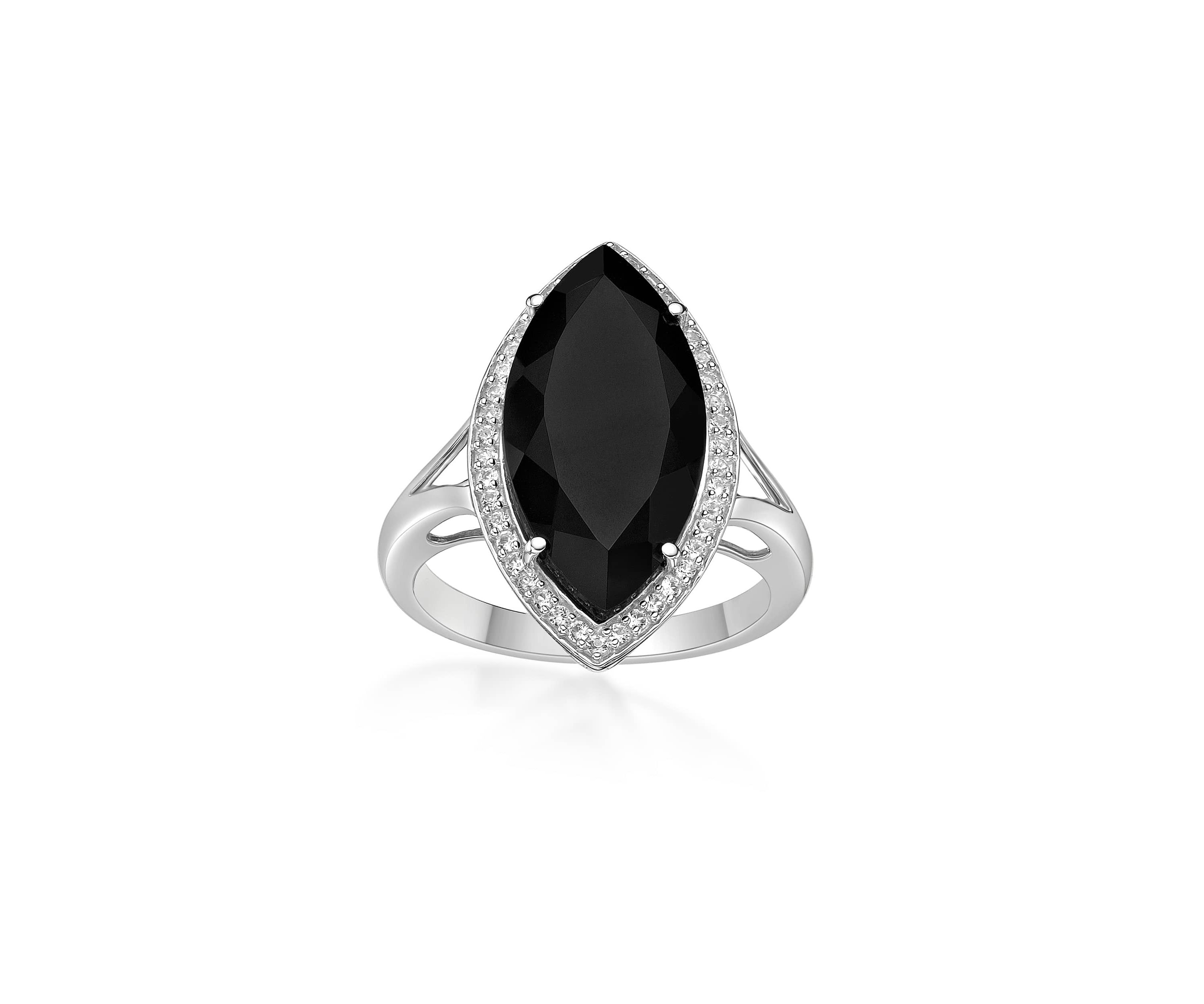 7 ct. t.w. Black Onyx and 5/8 ct. t.w. Created Whire Sapphire Ring in Sterling Silver