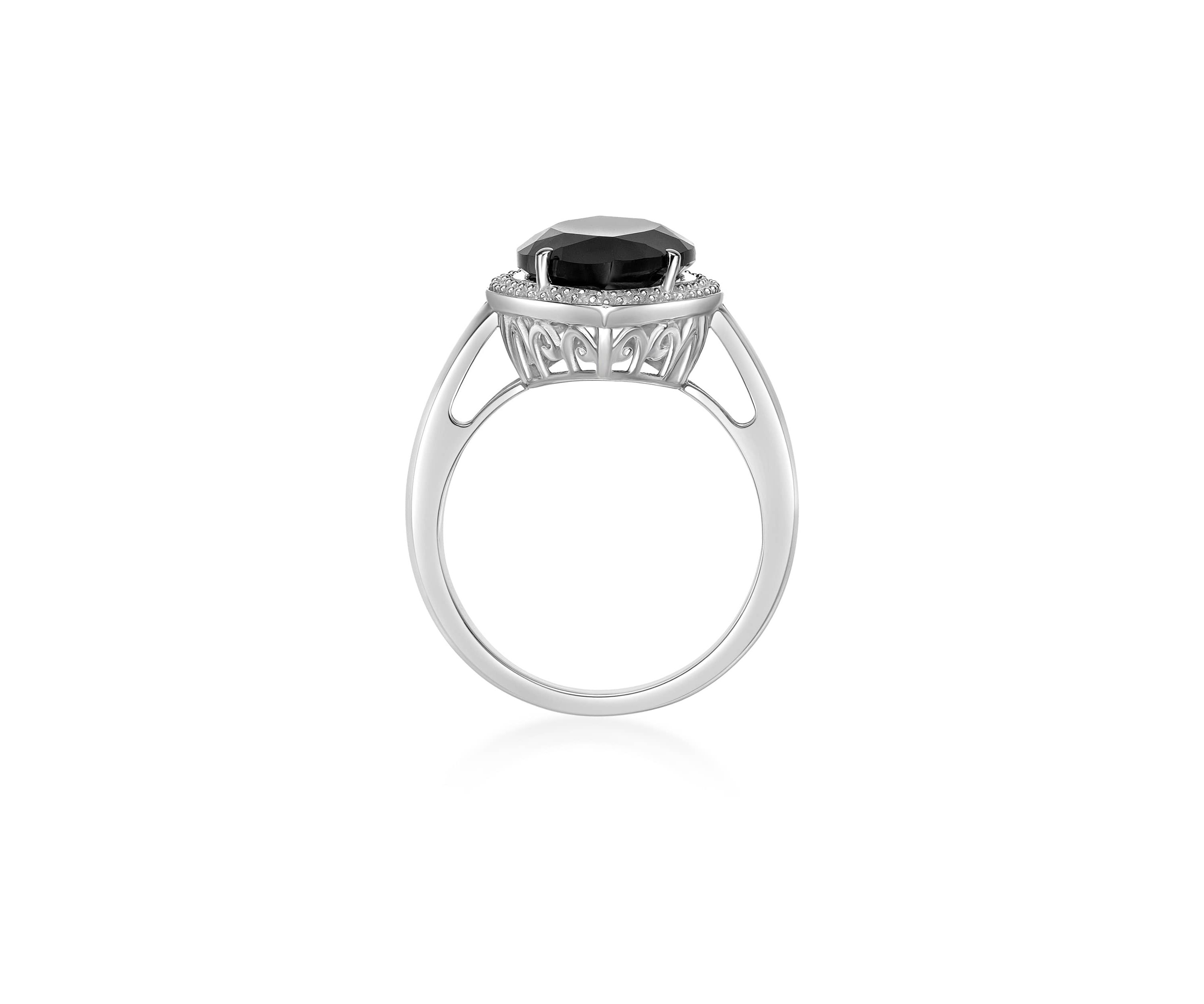 7 ct. t.w. Black Onyx and 5/8 ct. t.w. Created Whire Sapphire Ring in Sterling Silver