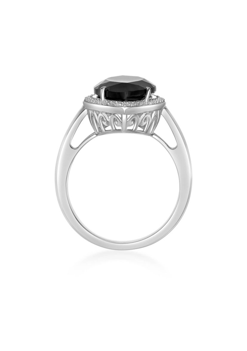 7 ct. t.w. Black Onyx and 5/8 ct. t.w. Created Whire Sapphire Ring in Sterling Silver