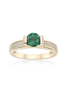 Gemminded Lab Created 3/4 ct. t.w. Created Emerald and 1/10 ct. t.w. Created White Sapphire Ring in 2 Micron Gold Plated Sterling Silver